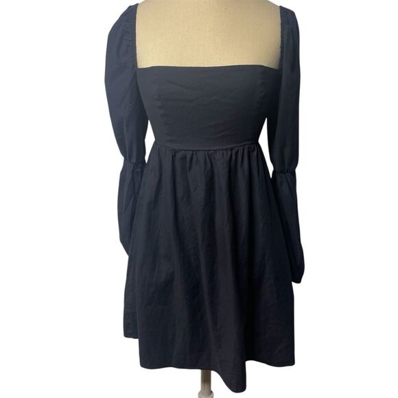 Reformation Size 2 Solid Black Short Mini Dress Long Pouf Sleeve - Picture 11 of 11